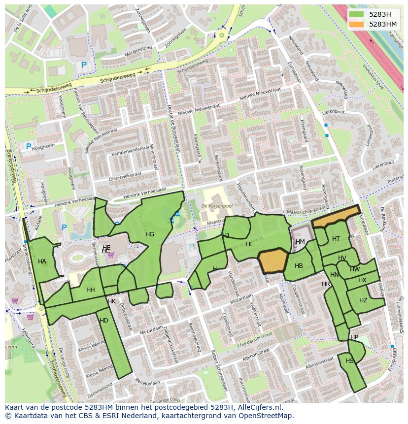 Afbeelding van het postcodegebied 5283 HM op de kaart.