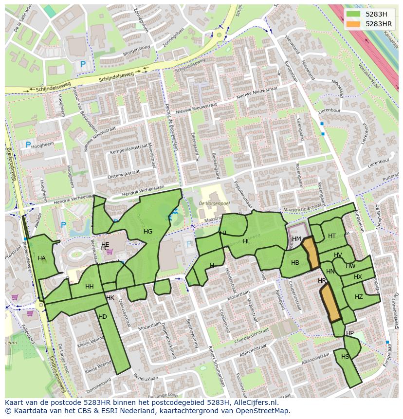 Afbeelding van het postcodegebied 5283 HR op de kaart.
