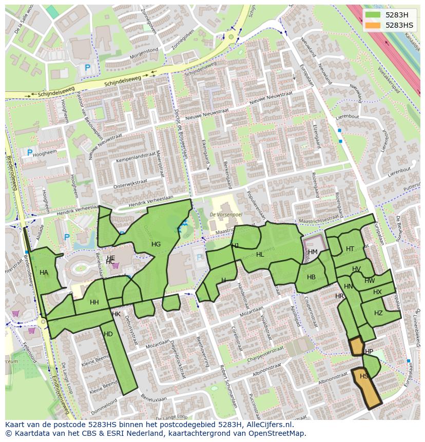 Afbeelding van het postcodegebied 5283 HS op de kaart.