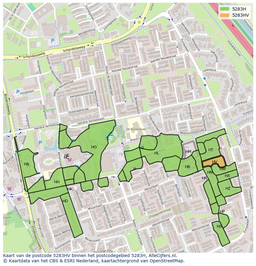 Afbeelding van het postcodegebied 5283 HV op de kaart.