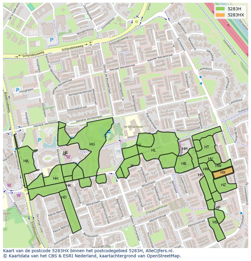 Afbeelding van het postcodegebied 5283 HX op de kaart.