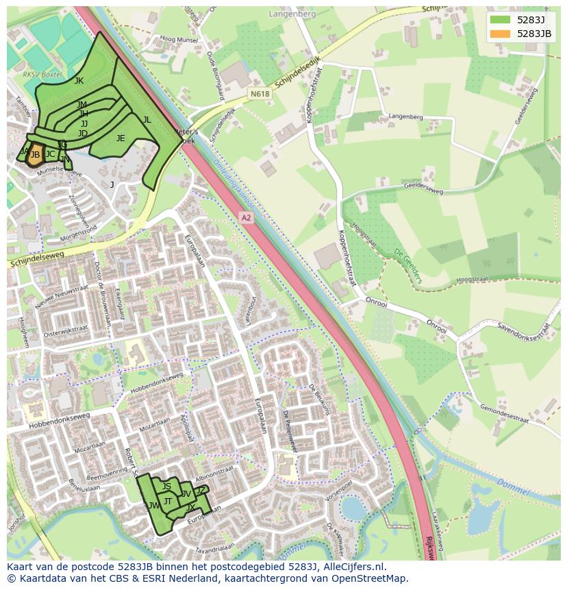 Afbeelding van het postcodegebied 5283 JB op de kaart.