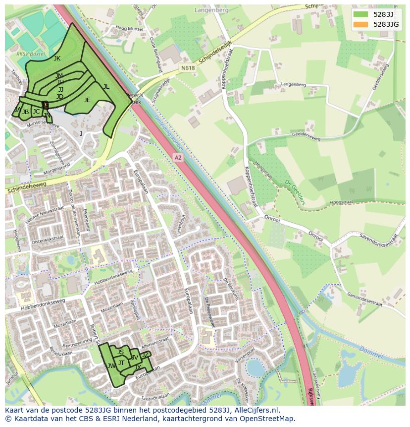 Afbeelding van het postcodegebied 5283 JG op de kaart.