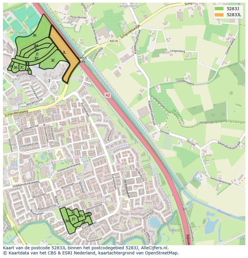 Afbeelding van het postcodegebied 5283 JL op de kaart.