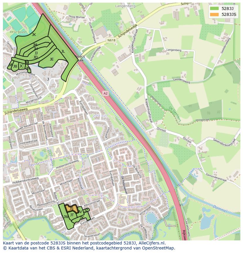 Afbeelding van het postcodegebied 5283 JS op de kaart.