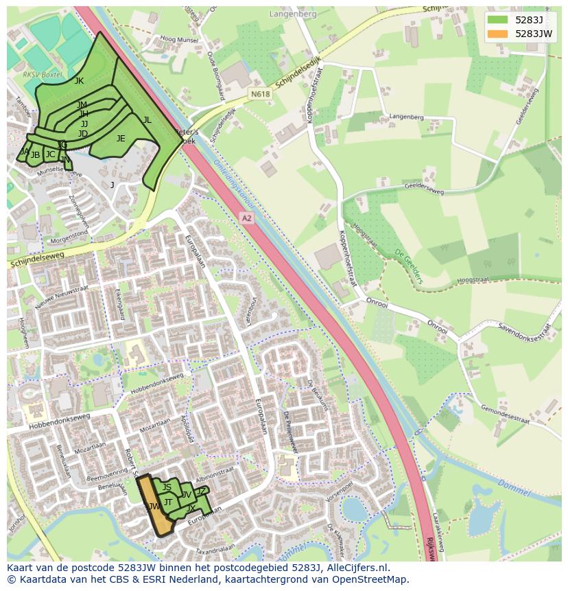 Afbeelding van het postcodegebied 5283 JW op de kaart.