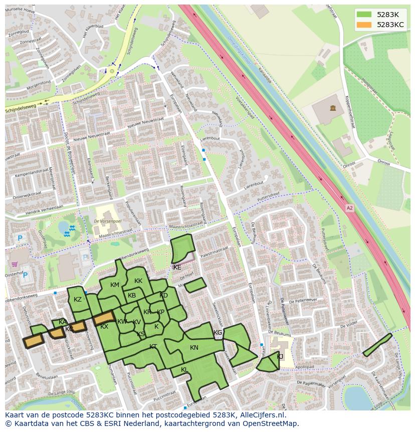 Afbeelding van het postcodegebied 5283 KC op de kaart.