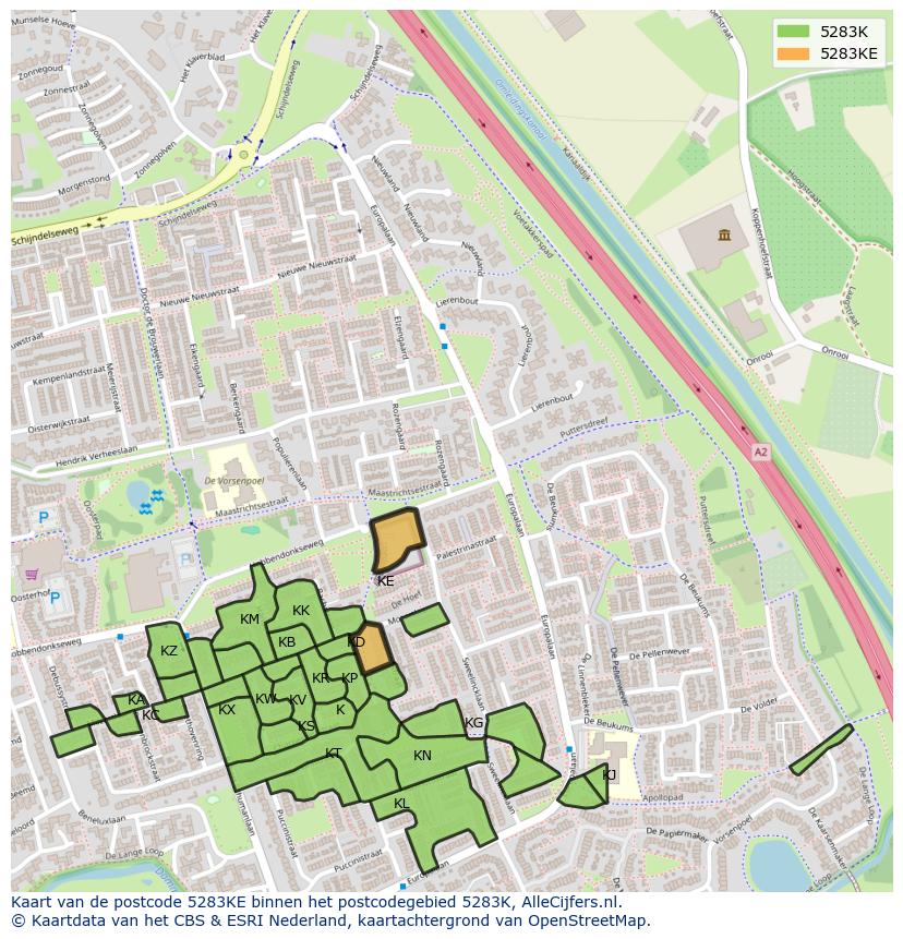 Afbeelding van het postcodegebied 5283 KE op de kaart.