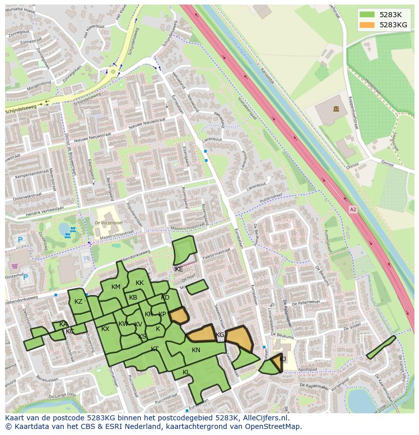 Afbeelding van het postcodegebied 5283 KG op de kaart.