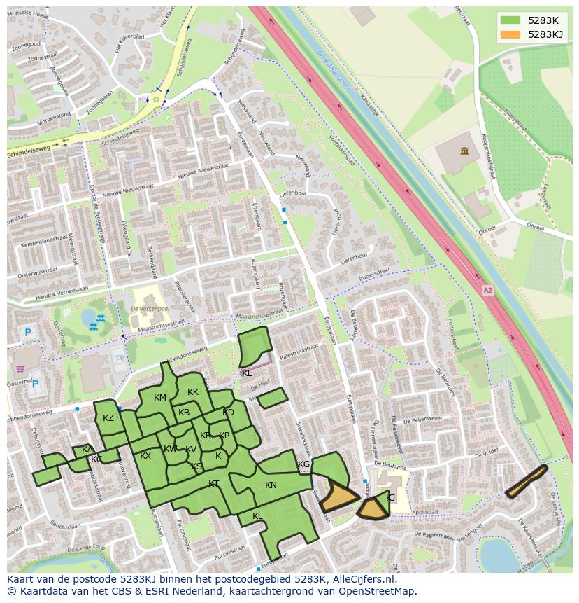 Afbeelding van het postcodegebied 5283 KJ op de kaart.