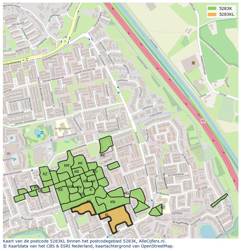 Afbeelding van het postcodegebied 5283 KL op de kaart.