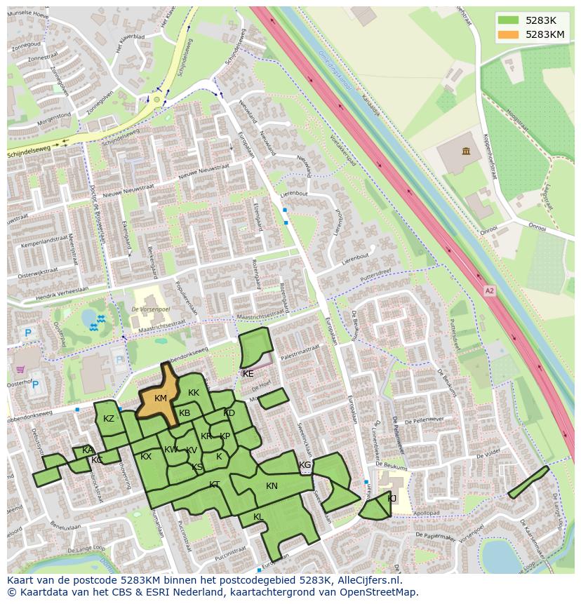 Afbeelding van het postcodegebied 5283 KM op de kaart.