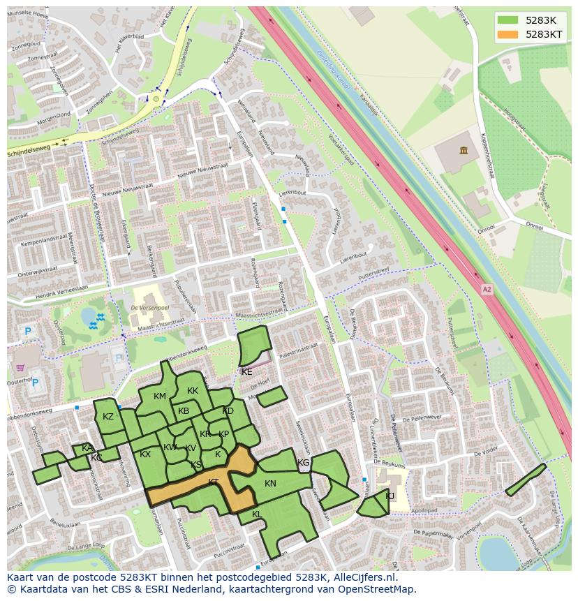 Afbeelding van het postcodegebied 5283 KT op de kaart.
