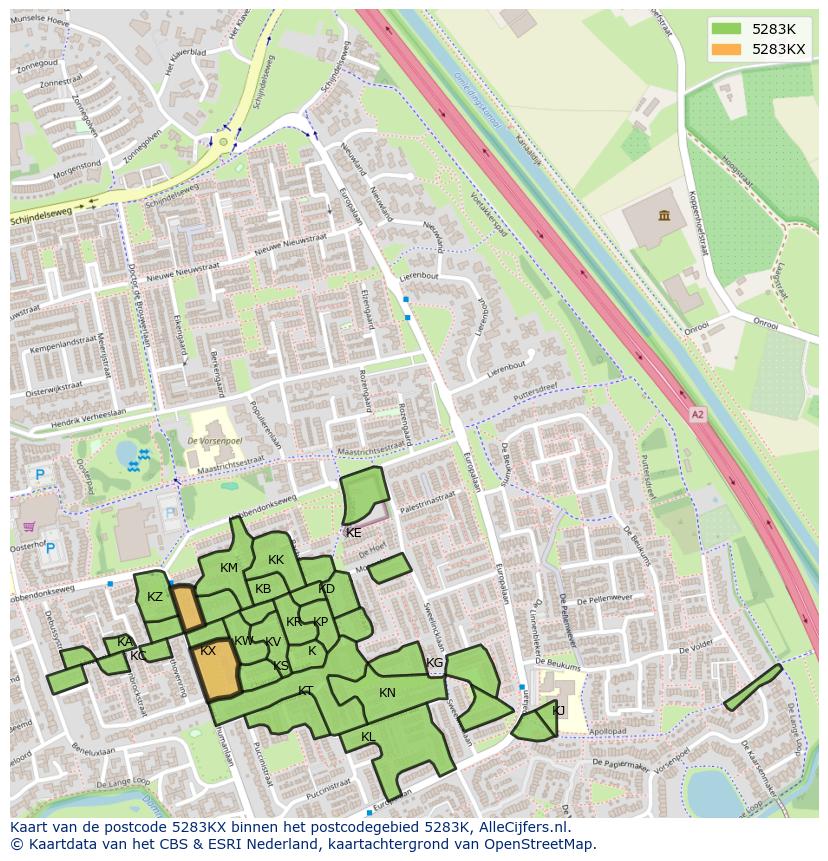 Afbeelding van het postcodegebied 5283 KX op de kaart.