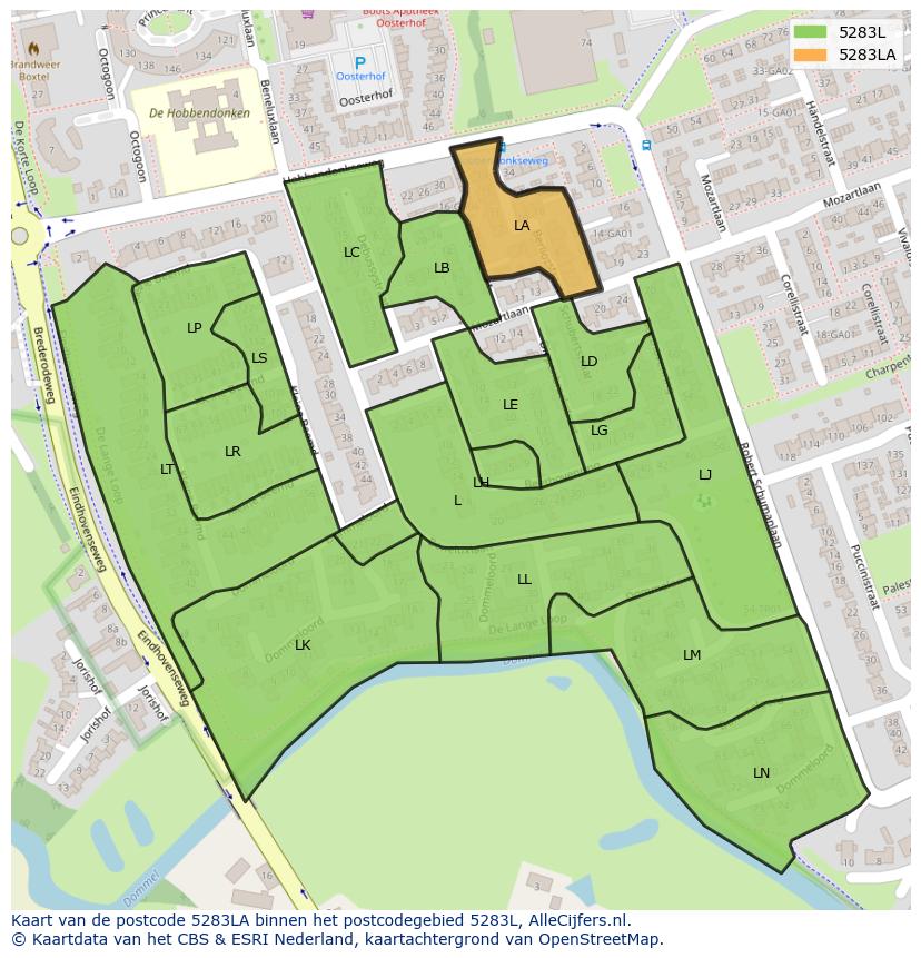 Afbeelding van het postcodegebied 5283 LA op de kaart.