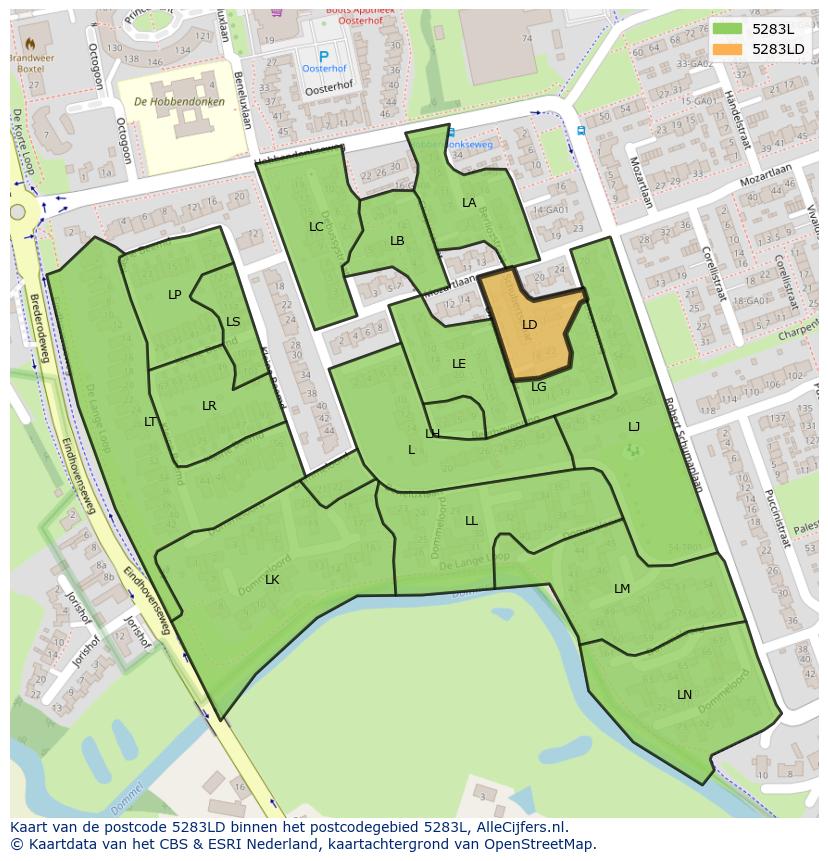 Afbeelding van het postcodegebied 5283 LD op de kaart.