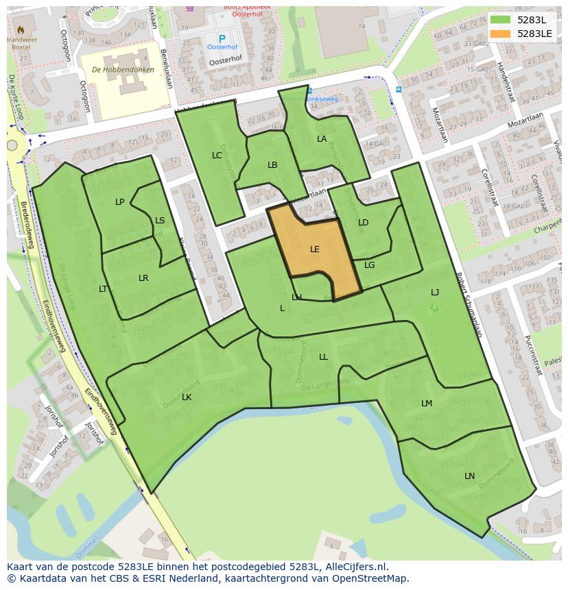 Afbeelding van het postcodegebied 5283 LE op de kaart.