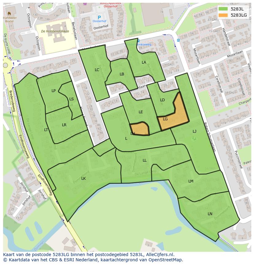 Afbeelding van het postcodegebied 5283 LG op de kaart.