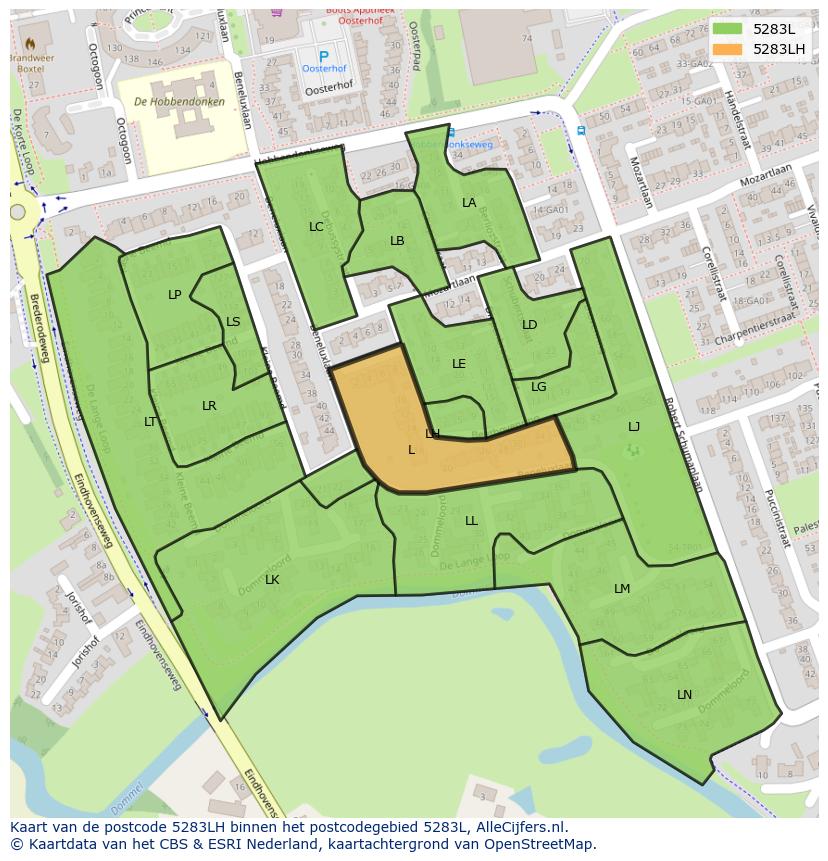Afbeelding van het postcodegebied 5283 LH op de kaart.