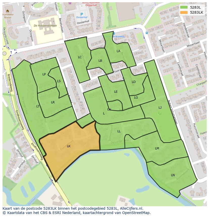 Afbeelding van het postcodegebied 5283 LK op de kaart.
