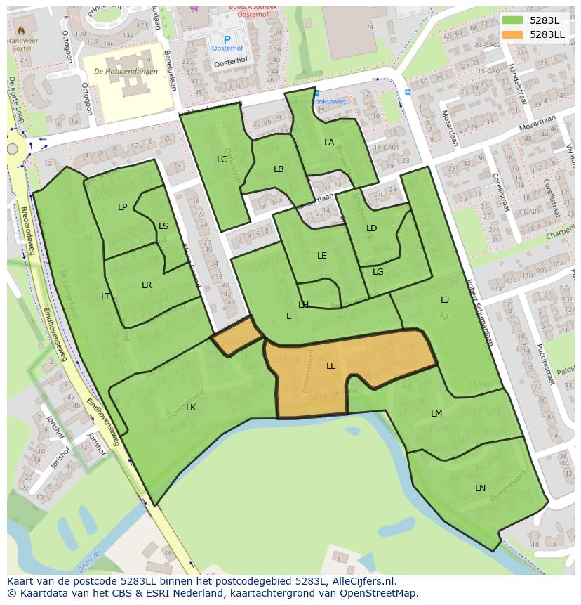 Afbeelding van het postcodegebied 5283 LL op de kaart.
