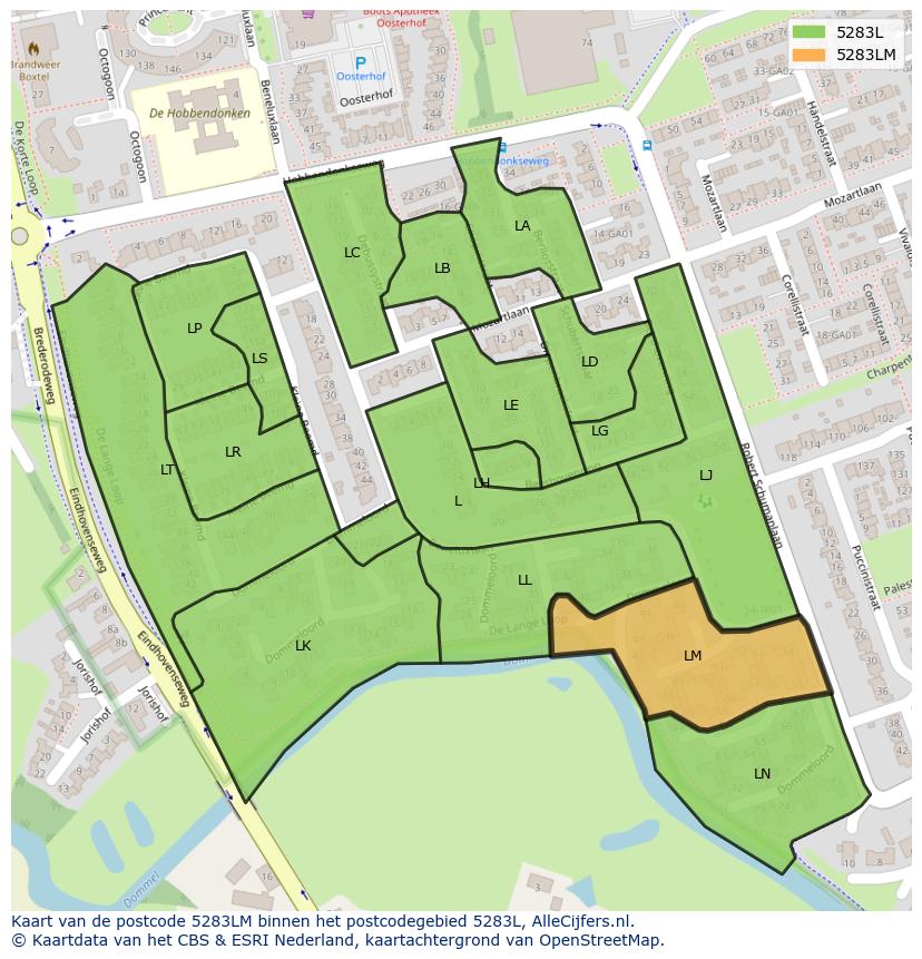 Afbeelding van het postcodegebied 5283 LM op de kaart.