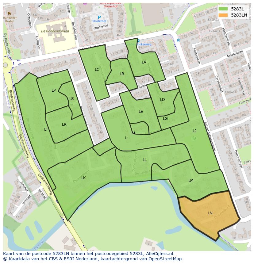 Afbeelding van het postcodegebied 5283 LN op de kaart.