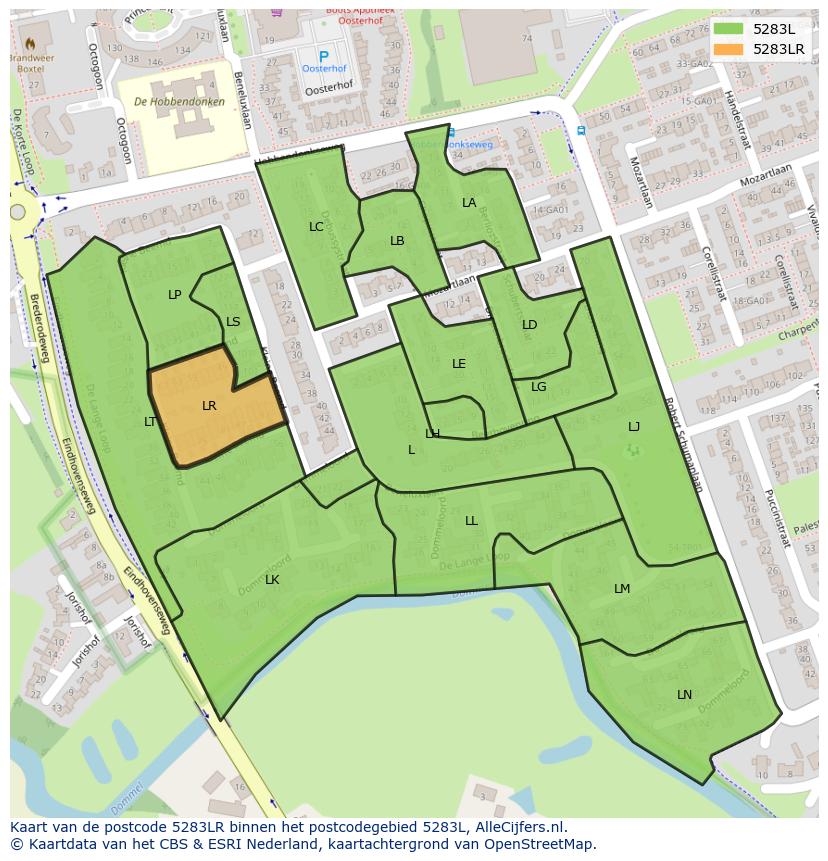 Afbeelding van het postcodegebied 5283 LR op de kaart.