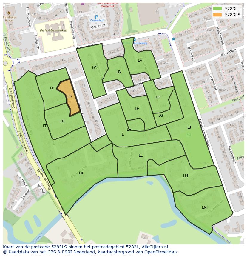 Afbeelding van het postcodegebied 5283 LS op de kaart.