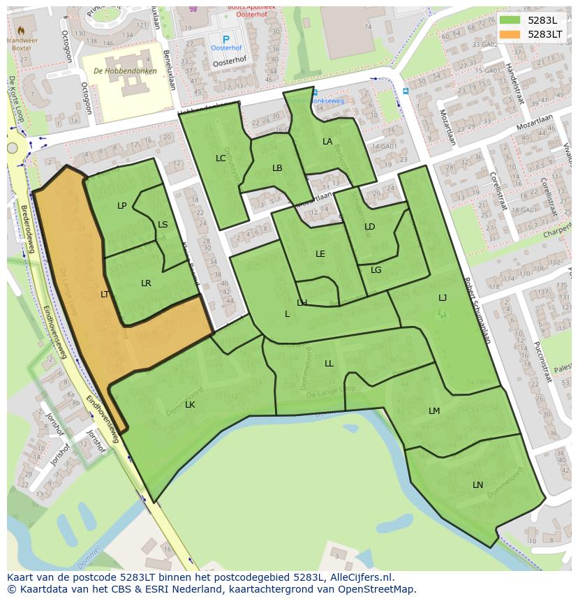 Afbeelding van het postcodegebied 5283 LT op de kaart.