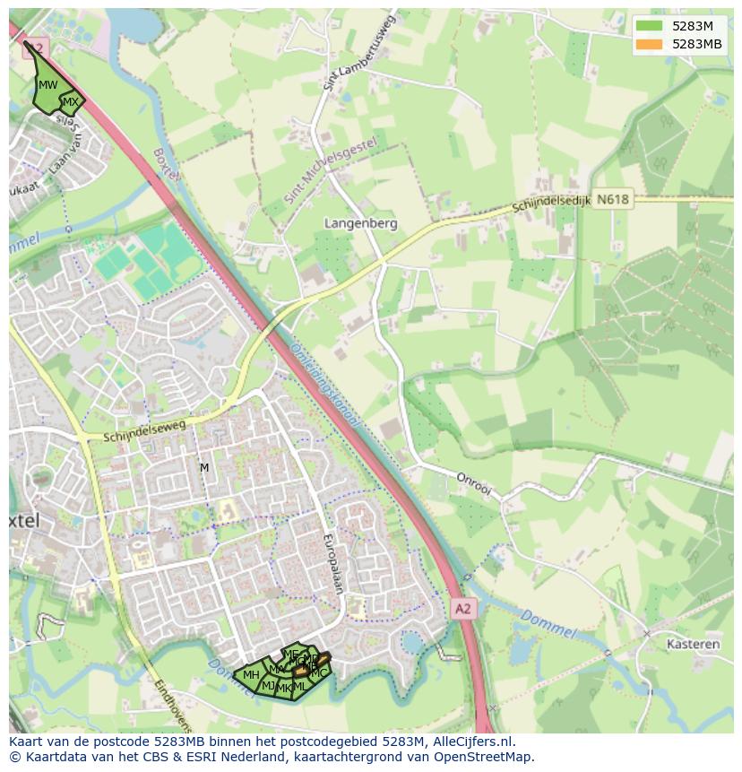 Afbeelding van het postcodegebied 5283 MB op de kaart.