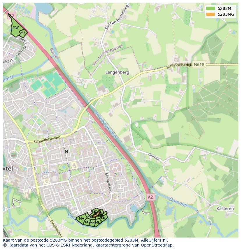Afbeelding van het postcodegebied 5283 MG op de kaart.