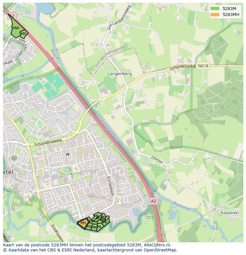 Afbeelding van het postcodegebied 5283 MH op de kaart.