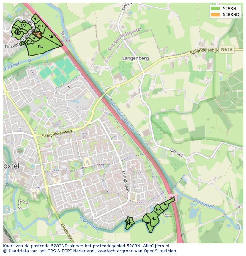Afbeelding van het postcodegebied 5283 ND op de kaart.
