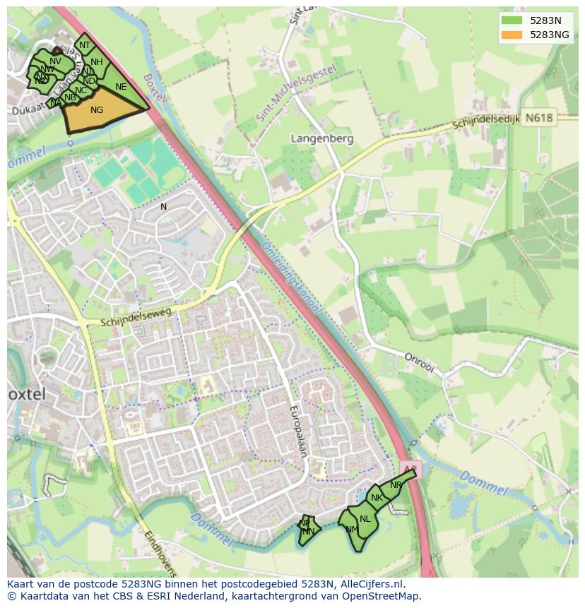 Afbeelding van het postcodegebied 5283 NG op de kaart.