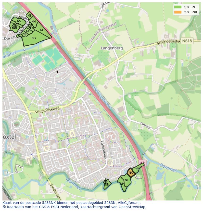 Afbeelding van het postcodegebied 5283 NK op de kaart.