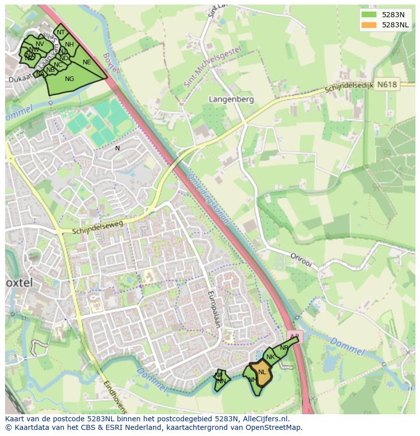 Afbeelding van het postcodegebied 5283 NL op de kaart.