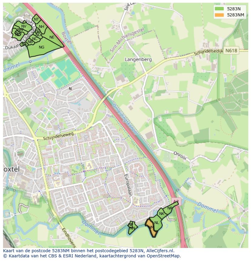 Afbeelding van het postcodegebied 5283 NM op de kaart.