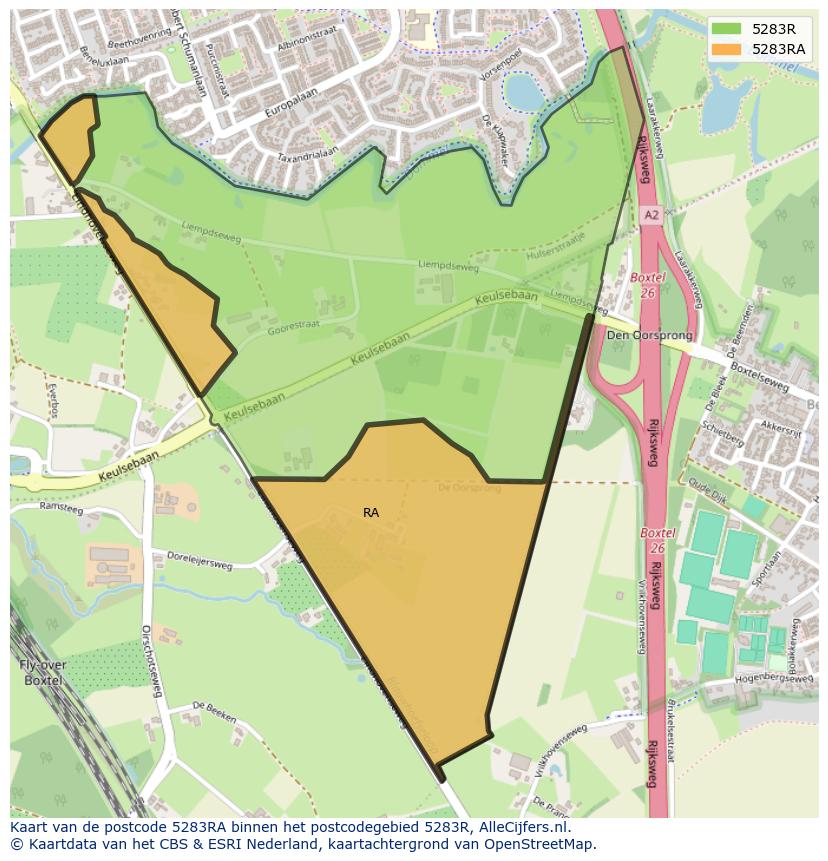 Afbeelding van het postcodegebied 5283 RA op de kaart.