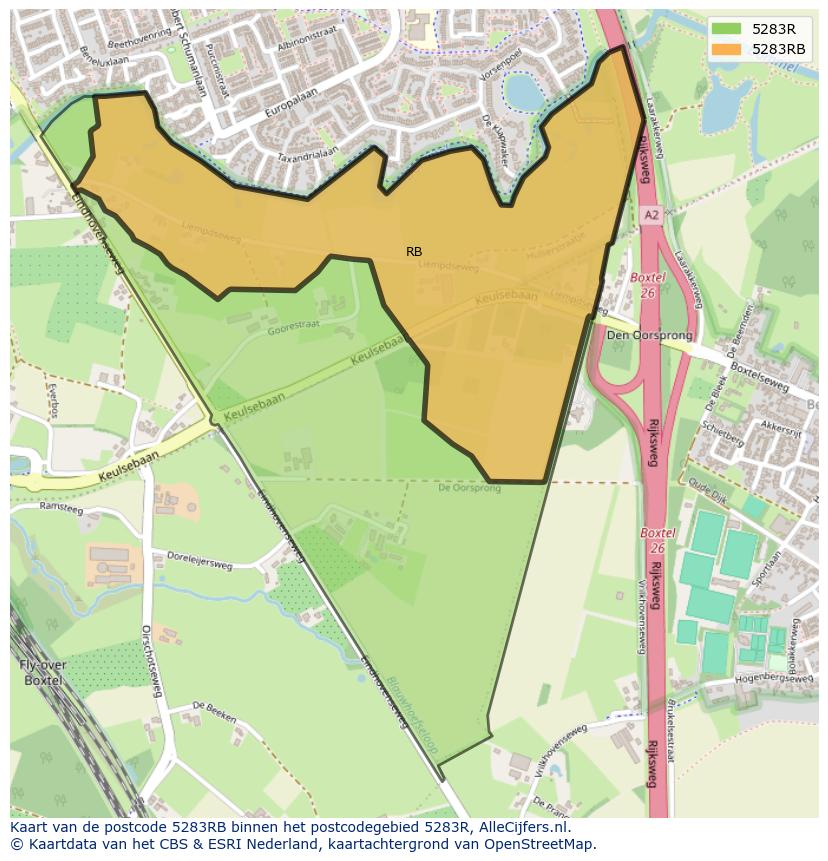 Afbeelding van het postcodegebied 5283 RB op de kaart.