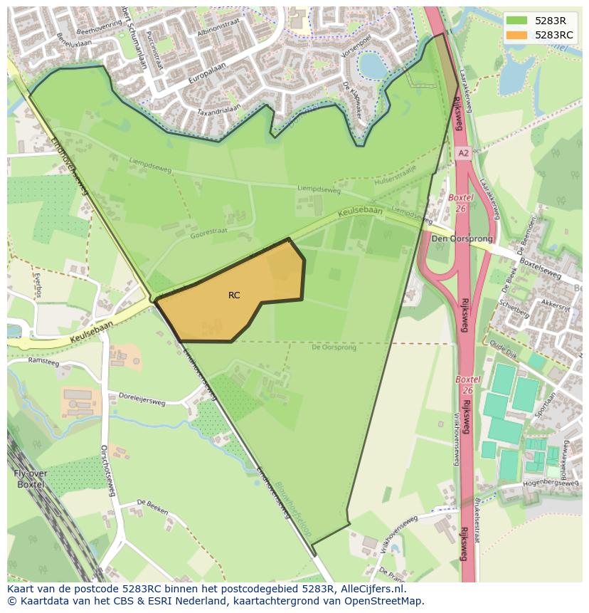 Afbeelding van het postcodegebied 5283 RC op de kaart.