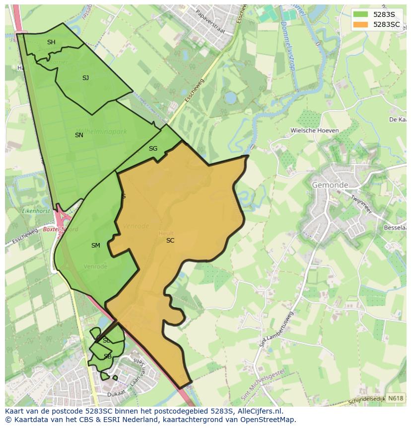Afbeelding van het postcodegebied 5283 SC op de kaart.