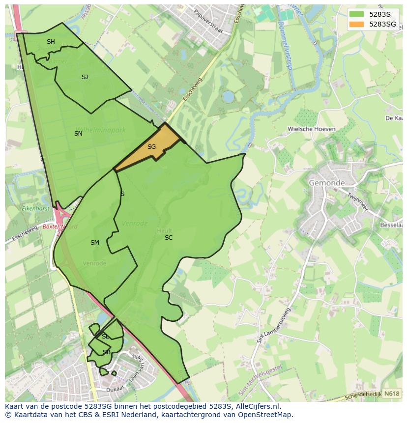 Afbeelding van het postcodegebied 5283 SG op de kaart.