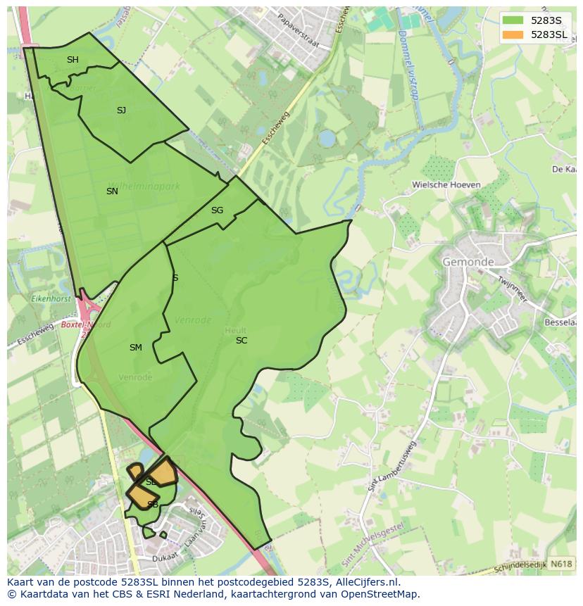 Afbeelding van het postcodegebied 5283 SL op de kaart.