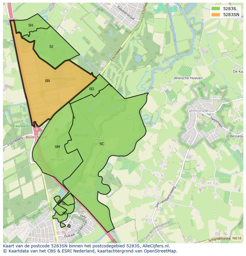 Afbeelding van het postcodegebied 5283 SN op de kaart.