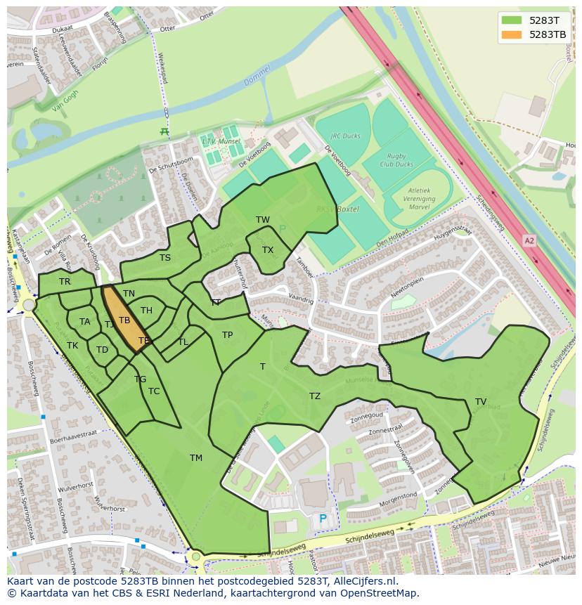 Afbeelding van het postcodegebied 5283 TB op de kaart.