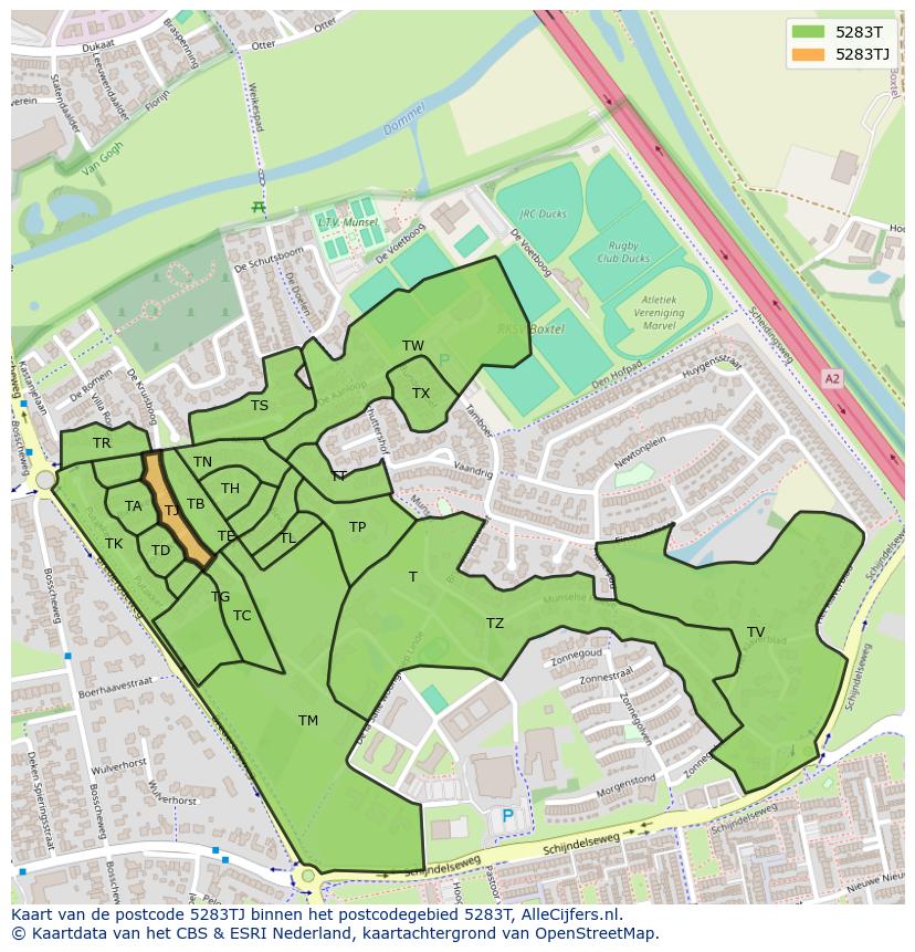 Afbeelding van het postcodegebied 5283 TJ op de kaart.