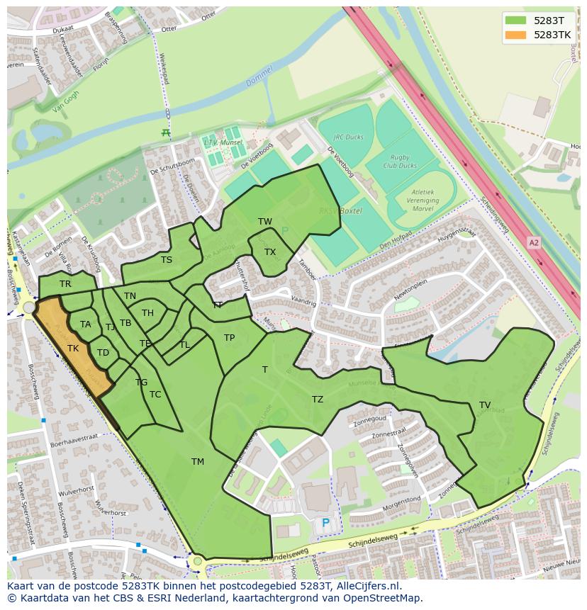 Afbeelding van het postcodegebied 5283 TK op de kaart.