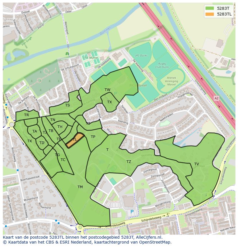 Afbeelding van het postcodegebied 5283 TL op de kaart.