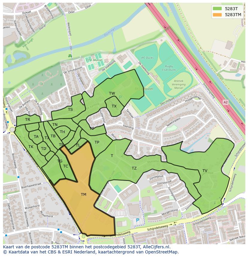 Afbeelding van het postcodegebied 5283 TM op de kaart.